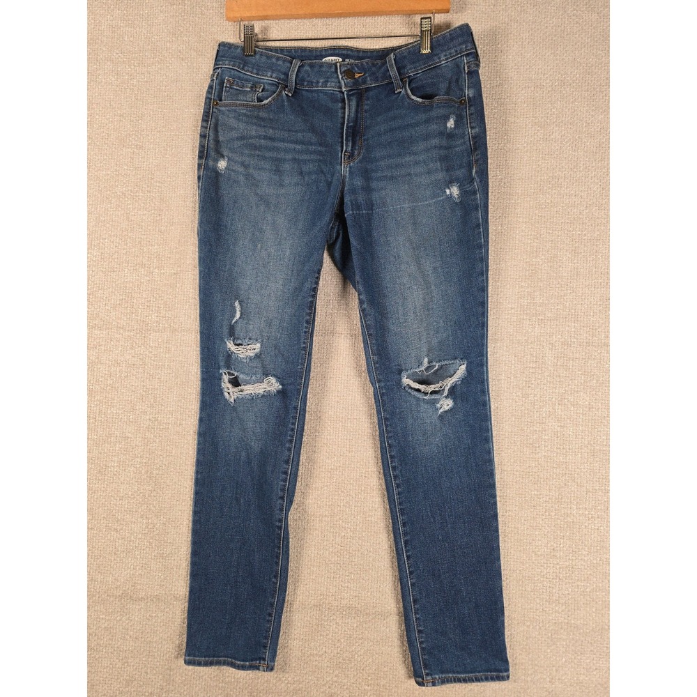 Old Navy Pop Icon Skinny Jeans Womens 10 Blue Distressed Ripped‎ Denim
